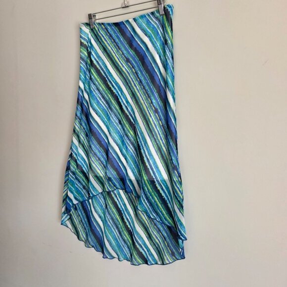 M I K O Flowy High Low Chiffon Summer Skirt Blue Stripe Small - Picture 2 of 10